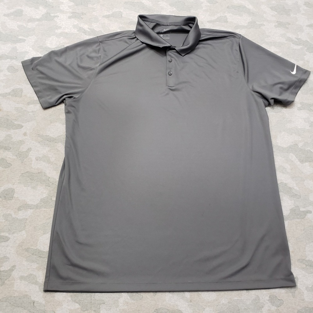 Nike Polo Shirt Mens XL Gray Dri-Fit‎ Short Sleeve Golf Casual